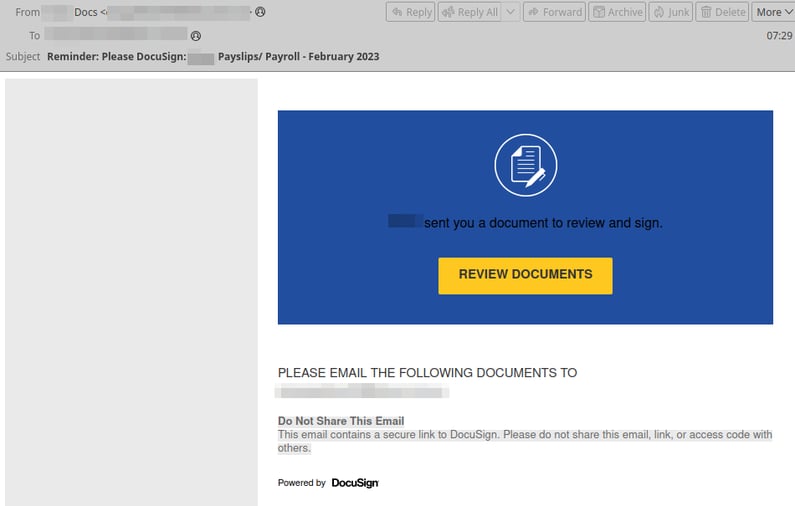 Fake DocuSign Email Alert Attempts to Steal Microsoft Passwords
